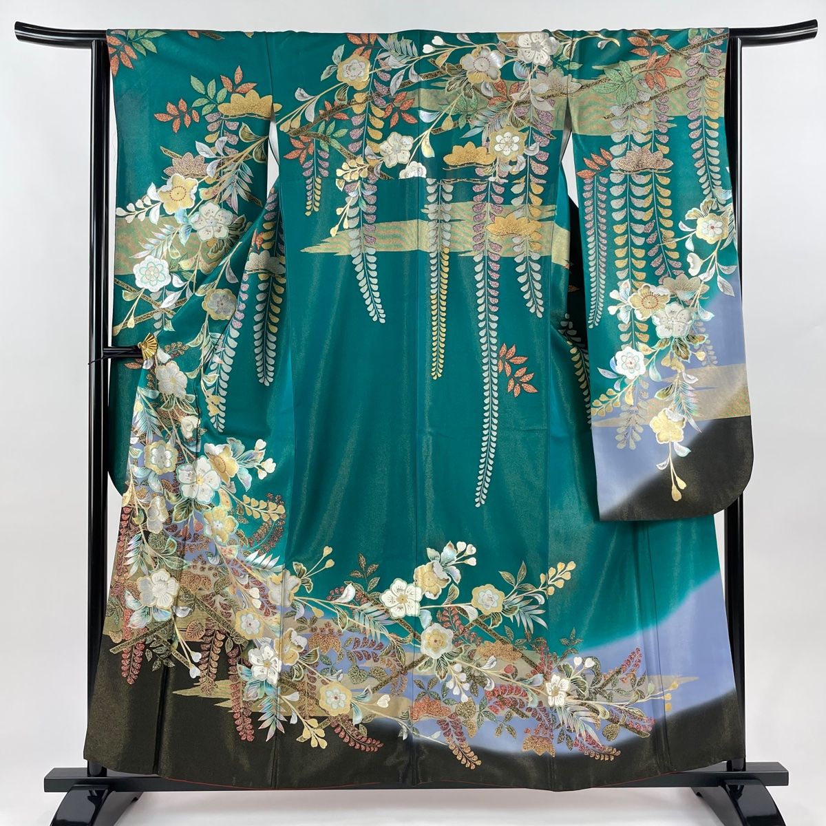 振袖 身丈159.5cm 裄丈64cm M 袷 辻が花柄 霞 金銀彩 金通し 緑 正絹  