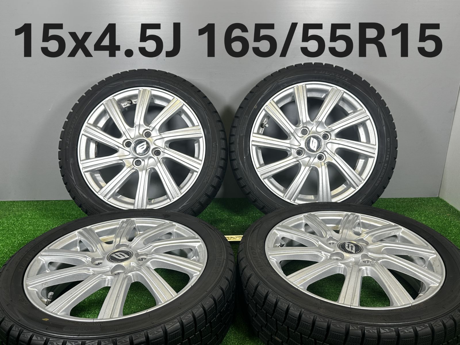 送料無料☆15x4.5J +45 4穴 PCD100 165/55R15ダンロップ WM01 4本 冬 