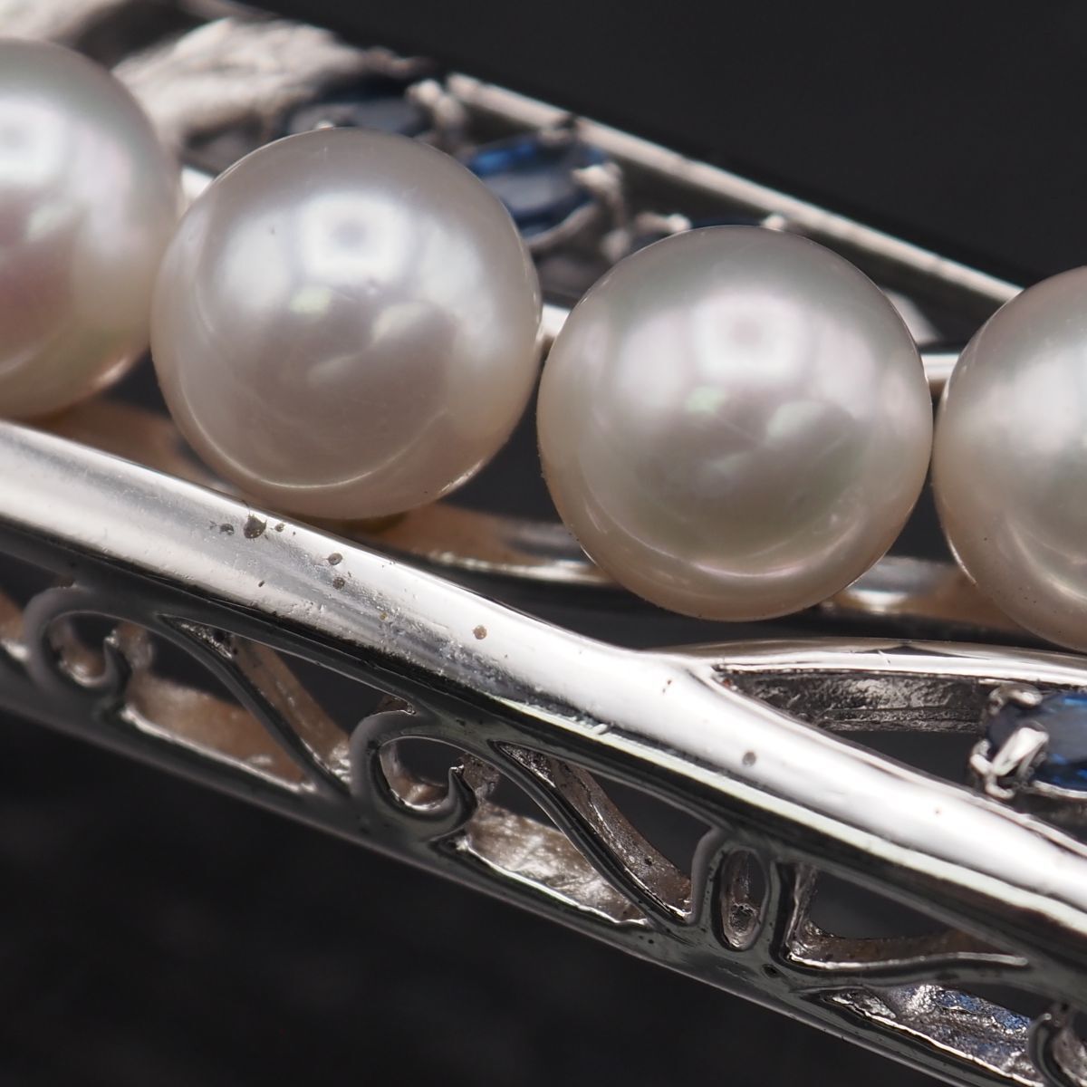 G750 本真珠 6.8-7.2ｍｍ珠 パール サファイア? ブルースピネル? 帯留め リーフ デザイン シルバー 和装小物 6月誕生石 NICORILABO_COM