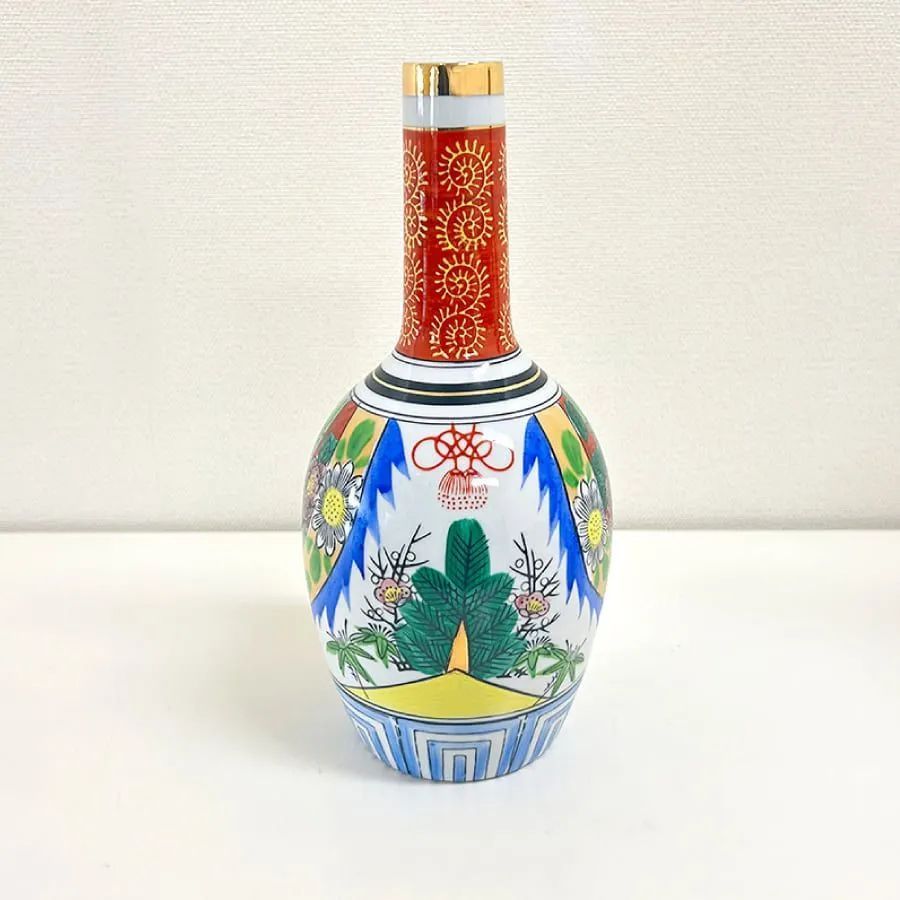 【SALE品】九谷焼 九谷玉神酒 ８寸 幅11.7cm×高さ25cm 神具 神棚 玉神酒の器 御神酒 神酒口 酒器 徳利 祝い事 正月