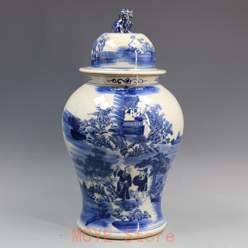 清康熙鯖山水人物獅子頭将軍缶 景徳鎮 陶磁器 装飾品 現代工芸品 美術品 置物 清康熙鯖山水人物獅子頭将軍缶 景徳鎮 陶磁器 装飾品 現代工芸品 美術