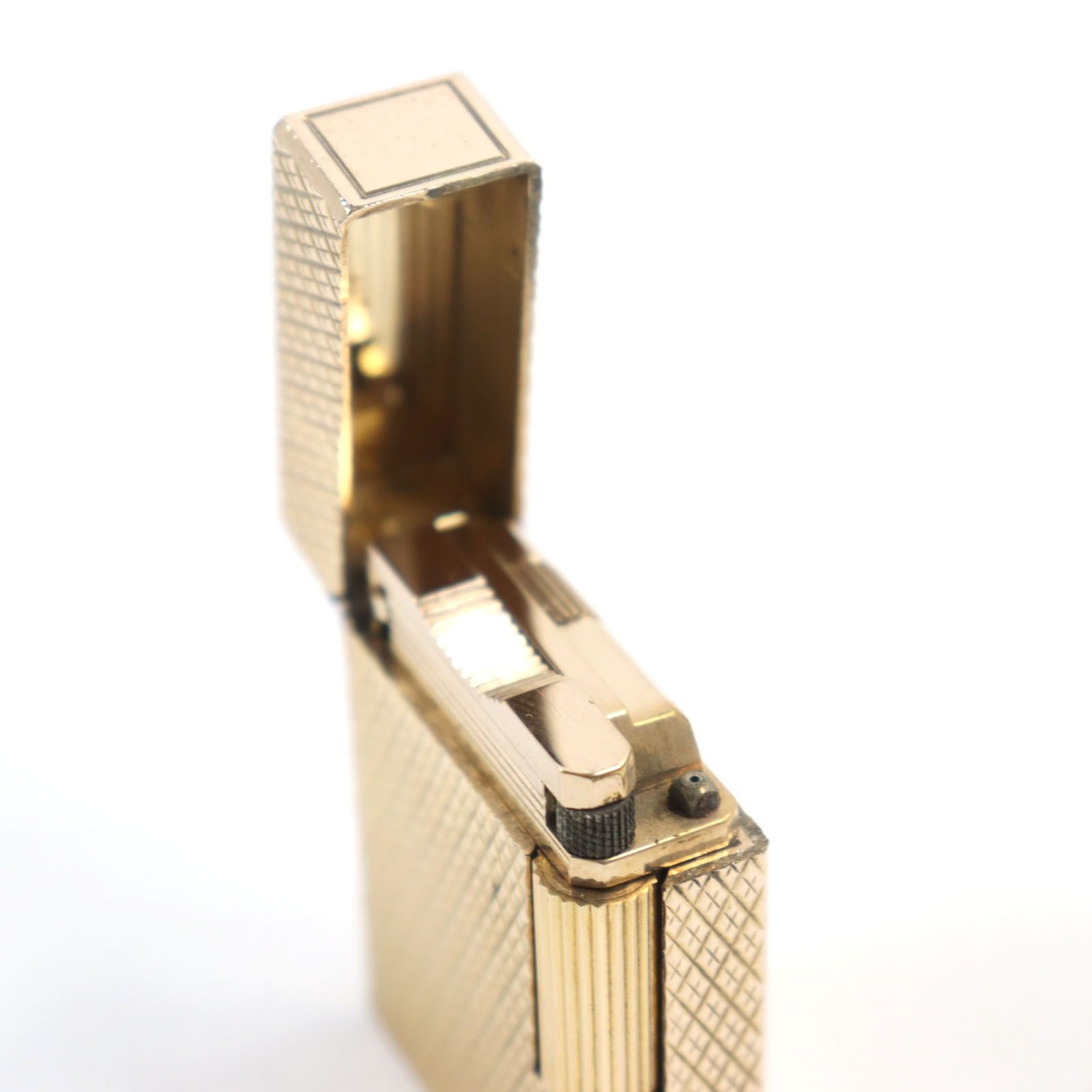 良品○Dupont デュポン ライン1 ショート ダイヤ柄 スクエア ローラー式 ライター ゴールド フランス製 着火確認済み メンズおすすめ
