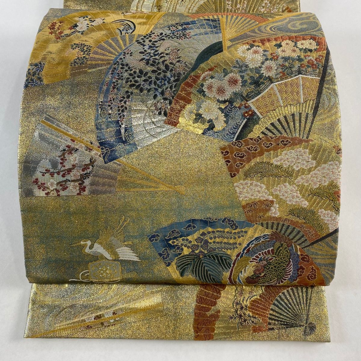 袋帯 名品 扇 流水 金糸 箔 金色 全通 正絹