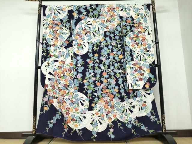 平和屋着物○豪華振袖 型染め 雲取り花鳥文 三越扱い 正絹 逸品