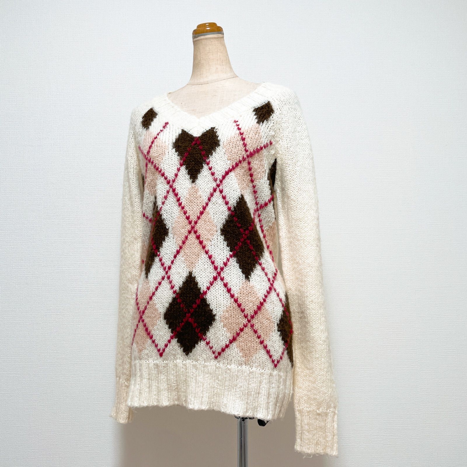 レア✨Y2K archive LIZLISA ロゴ　ニット　ビンテージ 激レア！ LIZ LISA リズリサ アーガイルリボンニットプルオーバー