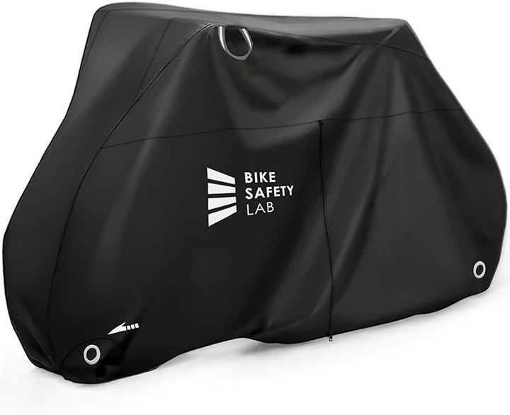 Bike Safety Lab 厚手自転車カバー サイドファスナーモデル 大人用自転車 高耐久生地 前後ロックホール 耐水 PUコート UVカット 風飛び防止バックル(ブラック/600D)