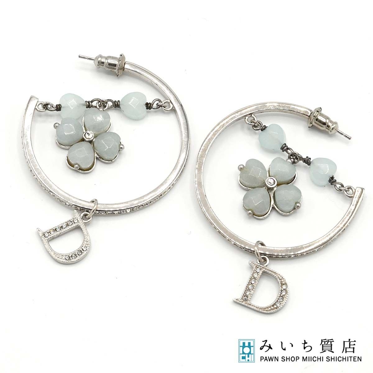 Christian Dior ディオール ピアス フラワー ラインストーン 約13.7g アクセサリー 箱袋 H1789