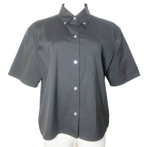 セオリー Theory 24SS COTTON SHIRTING BOXY SS PKT SH シャツ 半袖 ボタンダウン 無地 S 黒 ブラック |X