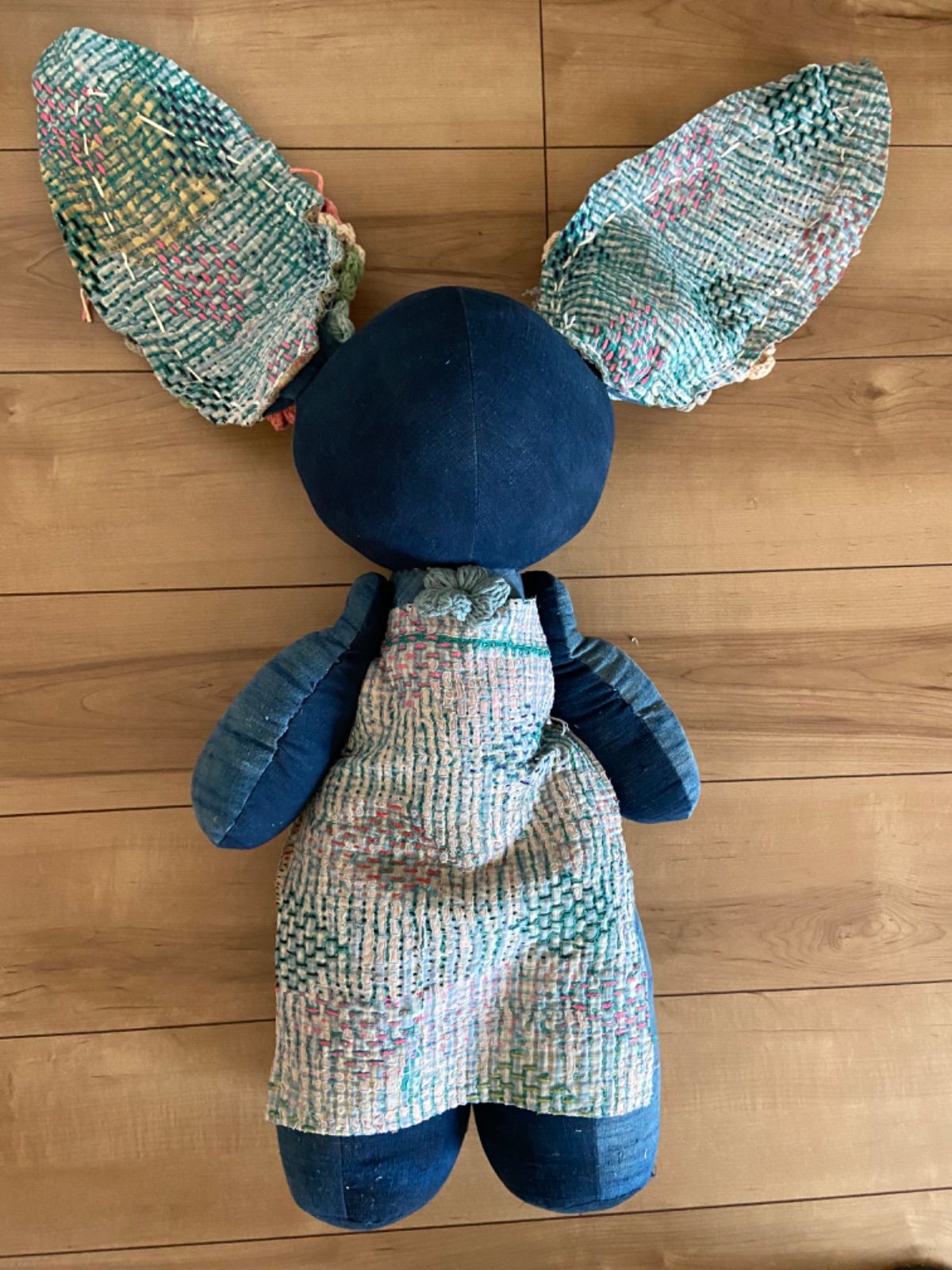 ハンドメイド 藍染柿 渋染め 刺し子 手作り ぬいぐるみ うさぎカップル f5eab9df414cf23311c66286e8d47e