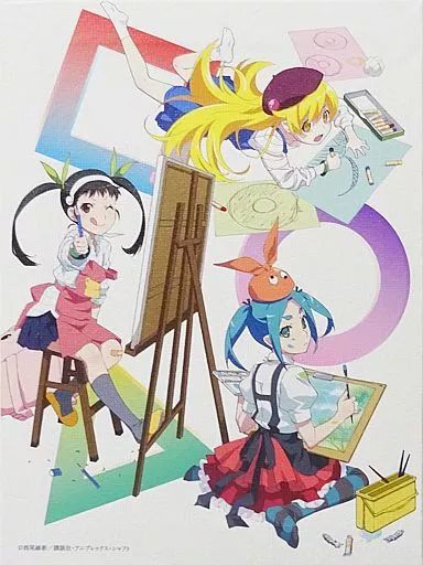 物語シリーズ 10周年 イラストレーションワークス ミニキャンバスアート付 中古】雑貨 集合 ミニキャンバスアート 「アニメ〈物語