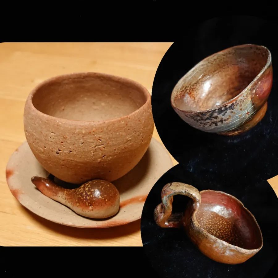 格子ガラスの陶器…備前焼