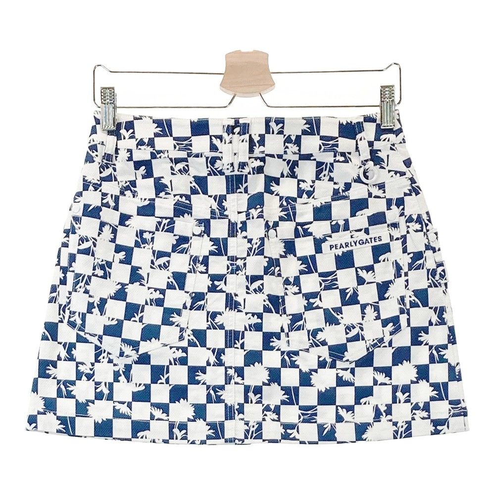 未使用　パーリーゲイツ　ニットスカート　アーガイルチェック　ロゴ　ネイビー　0 PEARLY GATES - 未使用 パーリーゲイツ ニットスカート アーガイル