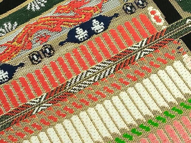 平和屋本店□極上 六通柄 本袋帯 龍村平蔵柄 源氏鎧 黒地 金銀糸 逸品  