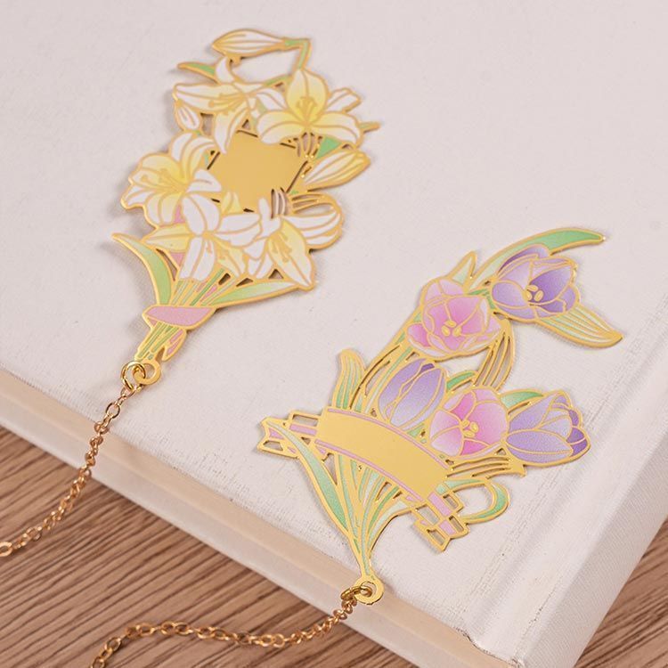 新品! 【2個セット】ブックマーカー 花 金属 ゴールド おしゃれ