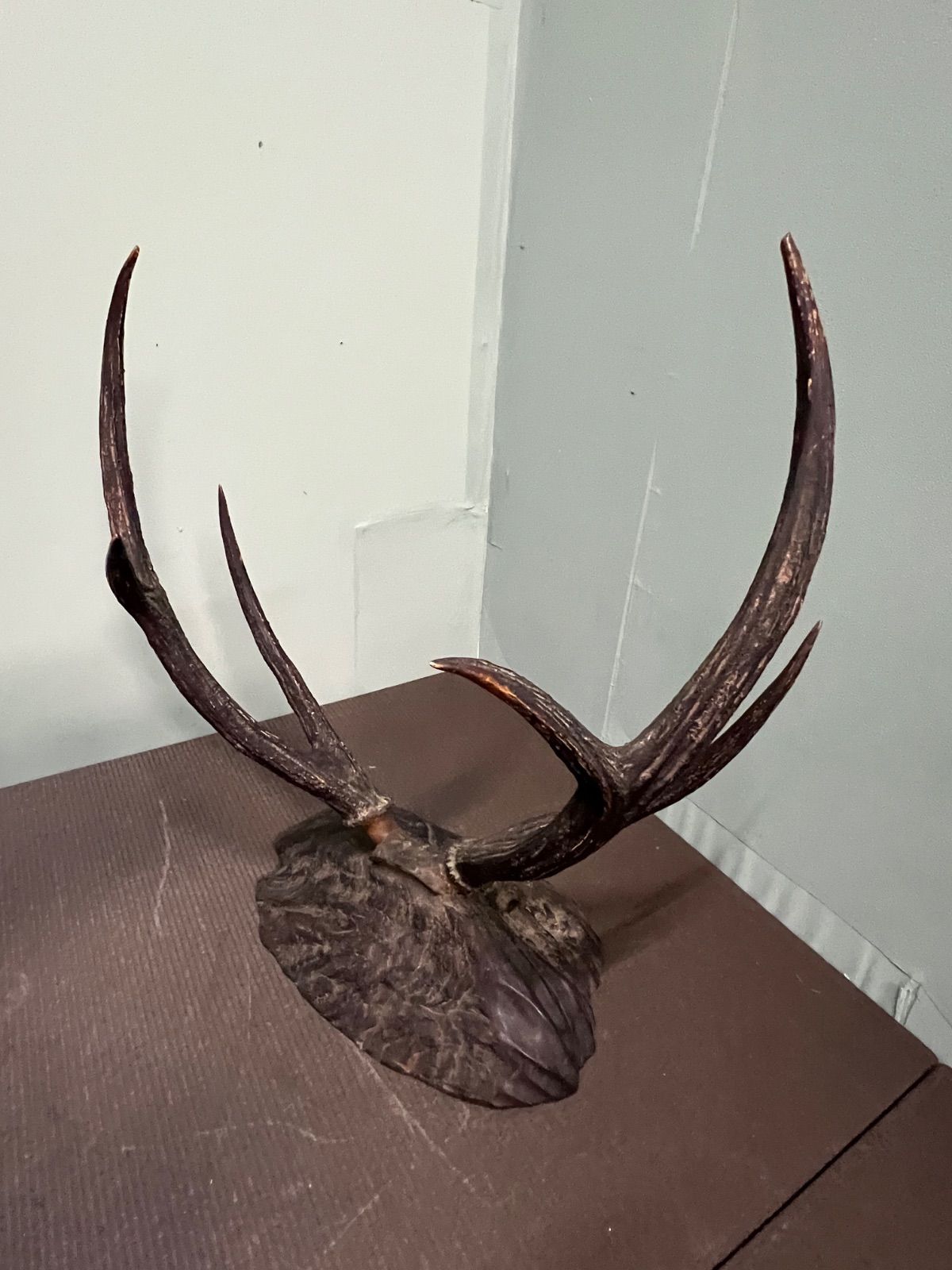 BE718 時代木彫 東洋彫刻 特大 黒虎 巾115㎝ 高さ54cm 置物 明治・大正