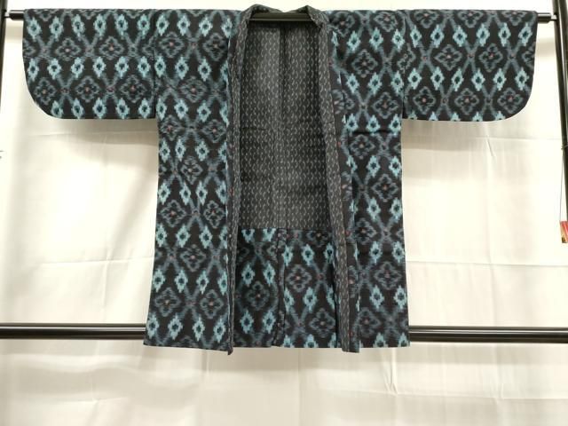 平和屋着物●和装コート 久留米絣 単衣 綿 花菱文 DAAK9357cm