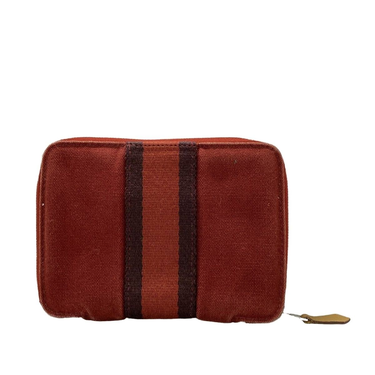 HERMES フールトゥ/パースPM/2つ折り財布/コットン/BRW/無地/美品 HERMES フールトゥ/パースPM/2つ折り財布/コットン/BRW/無地/美