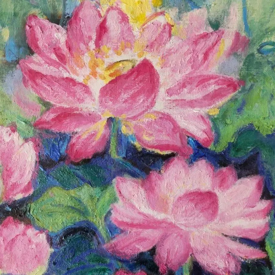 「中尊寺ハスの花咲く」 油彩画・油絵 中尊寺ハスの花咲く 油彩画・油絵 - メルカリ
