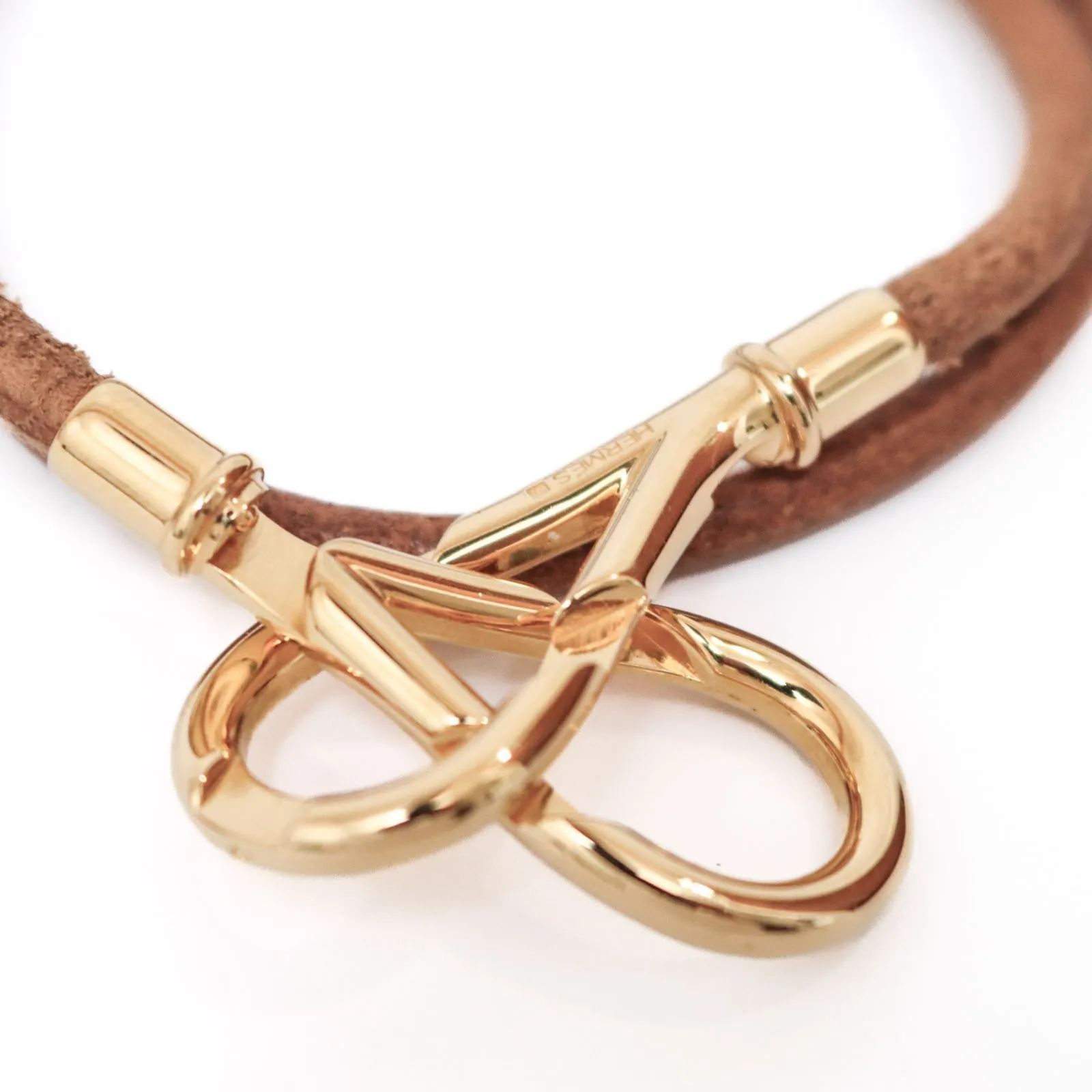 HERMES ブレスレット レザー ブラウン ゴールド HERMES エルメス