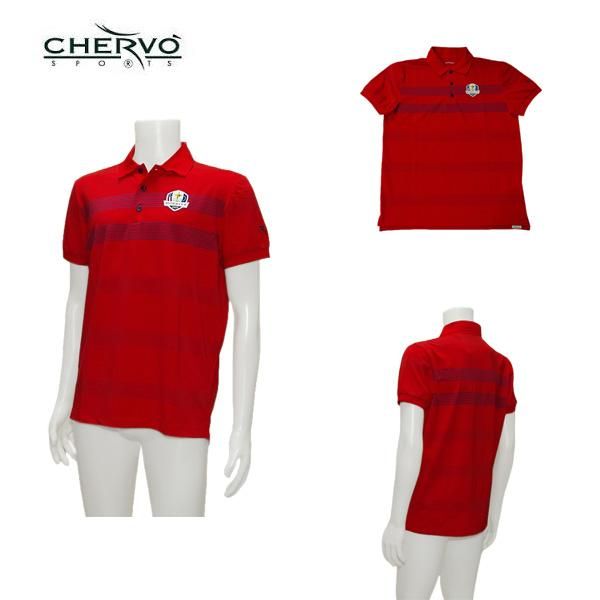 訳あり シェルボ CHERVO メンズ 春夏 UVカット 透湿性 速乾性 Ryder Cup ボーダー半袖シャツ サイズ48 031-24840b-48a