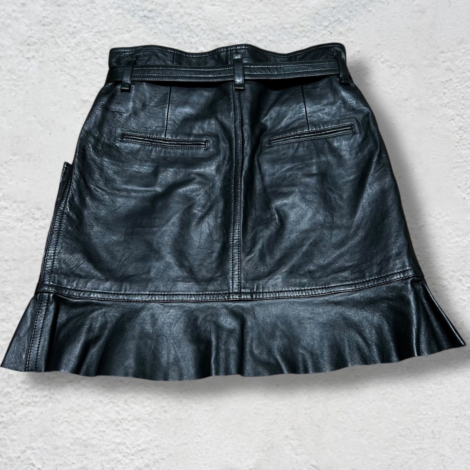 isabel marant etoile 裾フリルデザイン ラムレザーベルトラップスカート