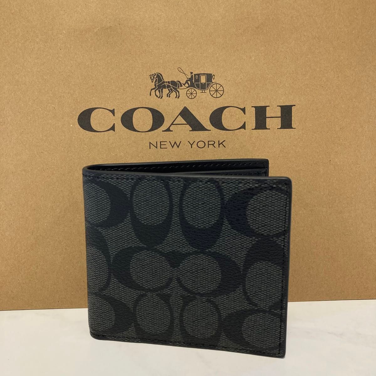 新品 COACH 長財布 コーチ 二つ折り財布 レディース メンズ シンプル ブラック シグネチャー - メルカリ