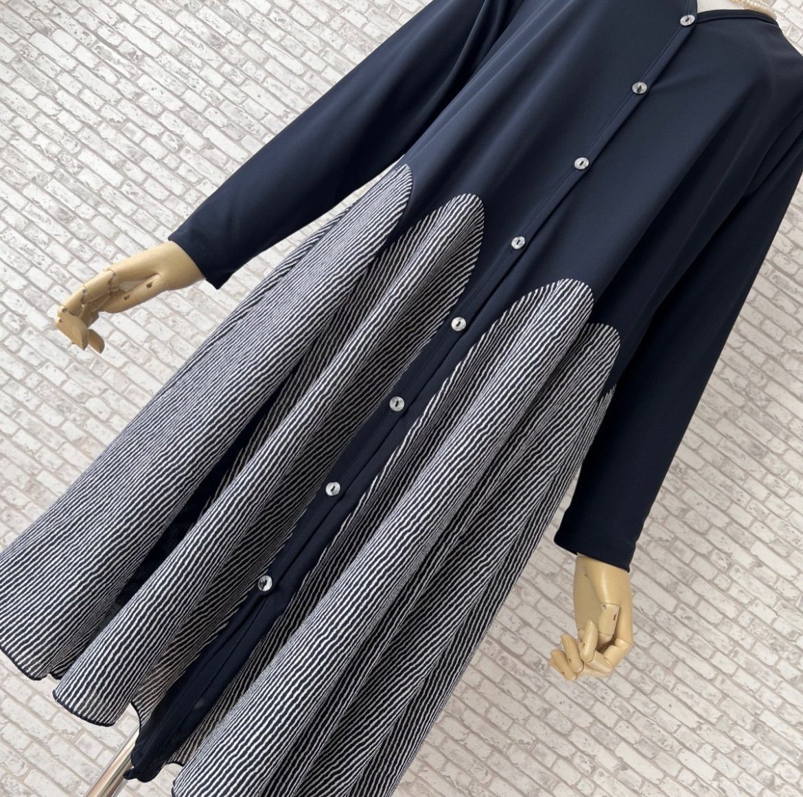 【新品M〜L】上品大人可愛いモード*フレアAライン*ロングカーディガン*切替シャツワンピース*180213ネイビー*セレブミセスご旅行