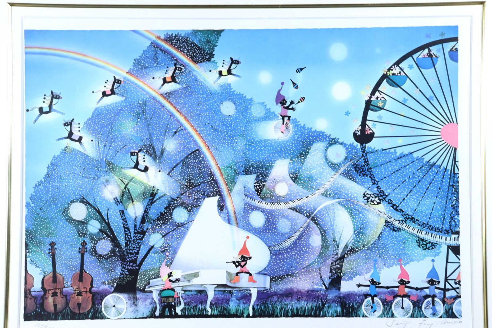 藤城清治さんの風の中の白いピアノ 藤城清治「風の中の白いピアノ」セリグラフ :: 絵画買取・販売