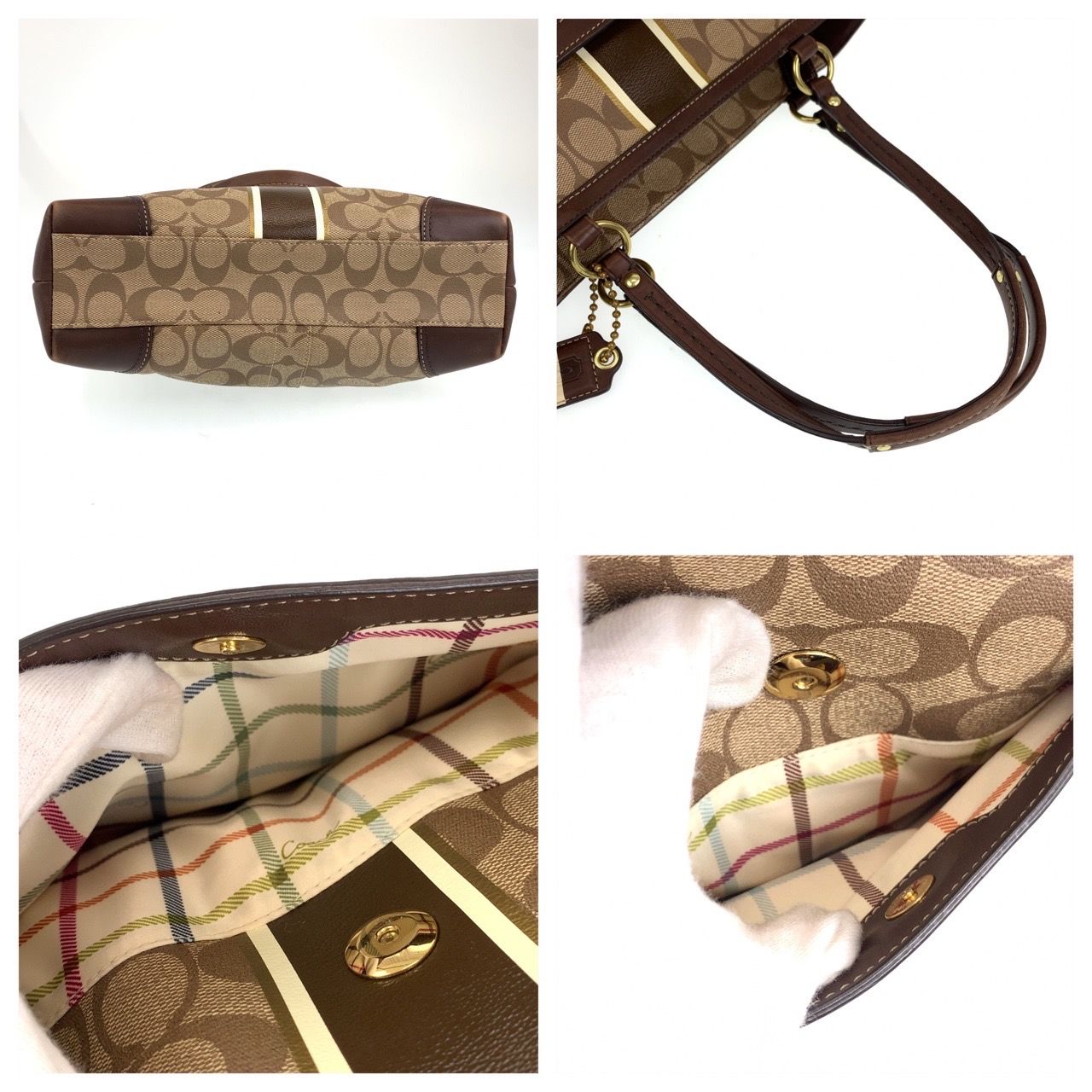 COACH コーチ シグネチャー ベージュ ブラウン 茶 ゴールド金具 