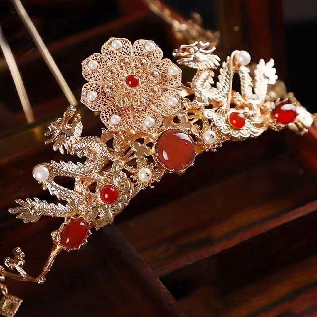 在庫限り】ヘアアクセサリー 金龍の冠 ダブルドラゴン ゴージャス 髪