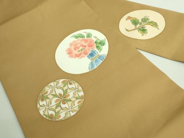 平和屋本店□極上 銀座 志ま亀 塩瀬 九寸名古屋帯 花ビン絵 黄唐茶色地