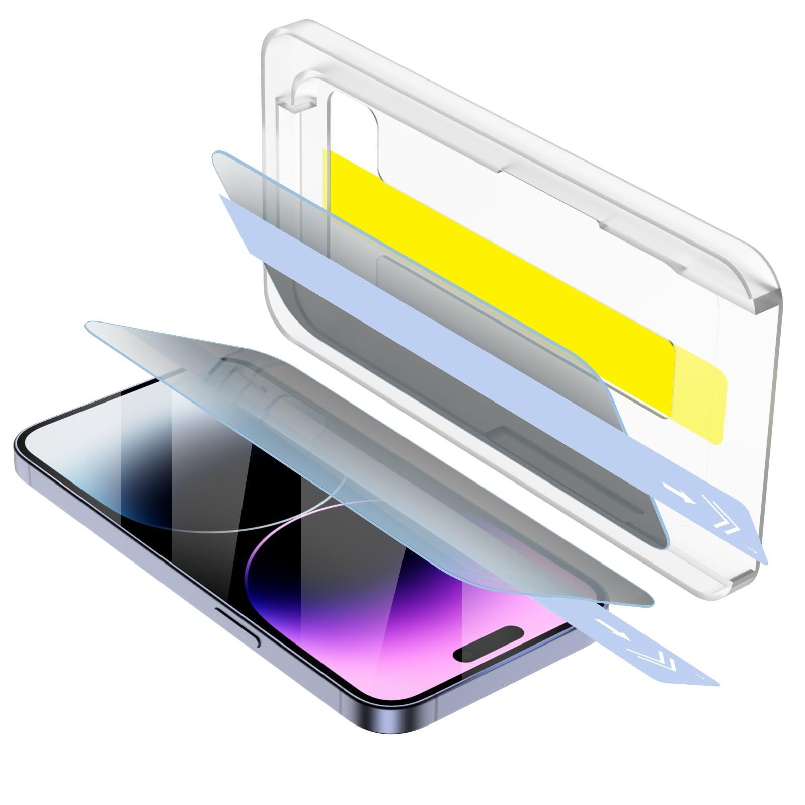 【在庫処分】14 14 Pro Pro iPhone iPhone (自動吸着)， ガイド枠付き(自己位置合わせ) フィルム 保護 液晶 Max保護フイルム无气泡，防指，安装。 ガラス 強化 用 Maxガラスフィルム 覗き見防止 FUGTBLESS