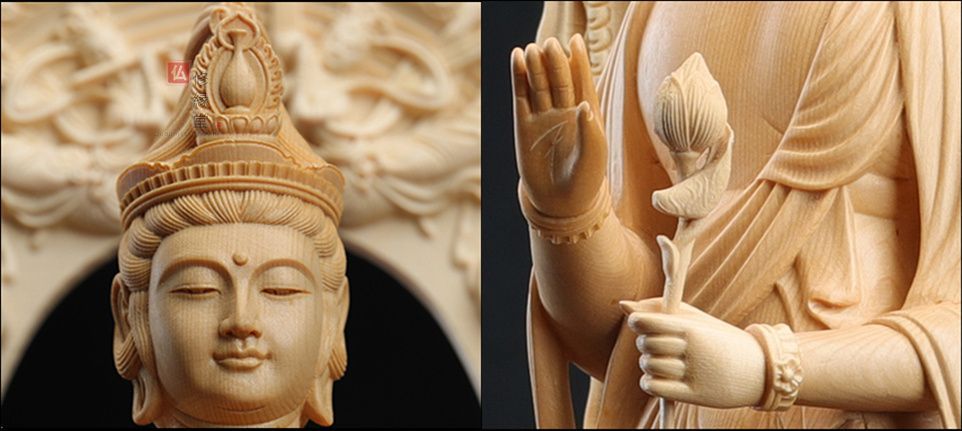 【修縁堂】最高級 木彫り 仏像 阿弥陀三尊立像 彫刻 一刀彫 天然木檜材 修縁堂】最高級 木彫仏像 阿弥陀三尊立像 彫刻 一刀彫 天然木檜