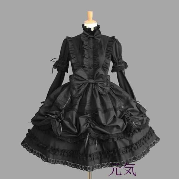 ゴスロリ 服 黒 ワンピース クラシカル 甘ロリ 長袖 カラフル ピンク 白 ブルー ゴシック ロリータ