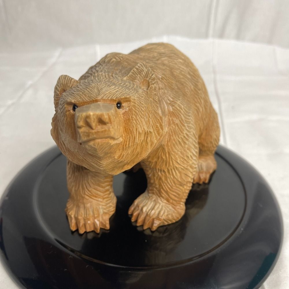 木歩 引間二郎 １９７３年 木彫熊 八雲 毛彫 美品 貴重 骨董 - 彫刻 
