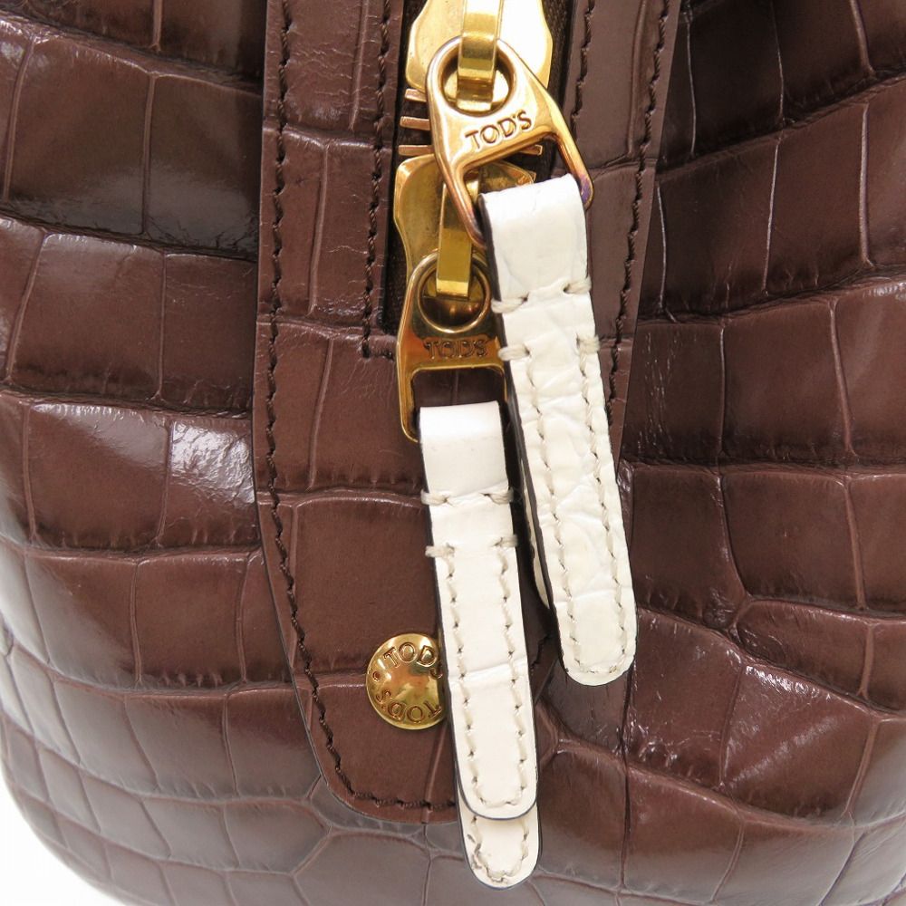 【美品】TOD'S トッズ ハンドバッグ クロコ型押しレザー キャンバス 美品 トッズ クロコ 型押しレザー キャンバス ショルダーバッグ 2way