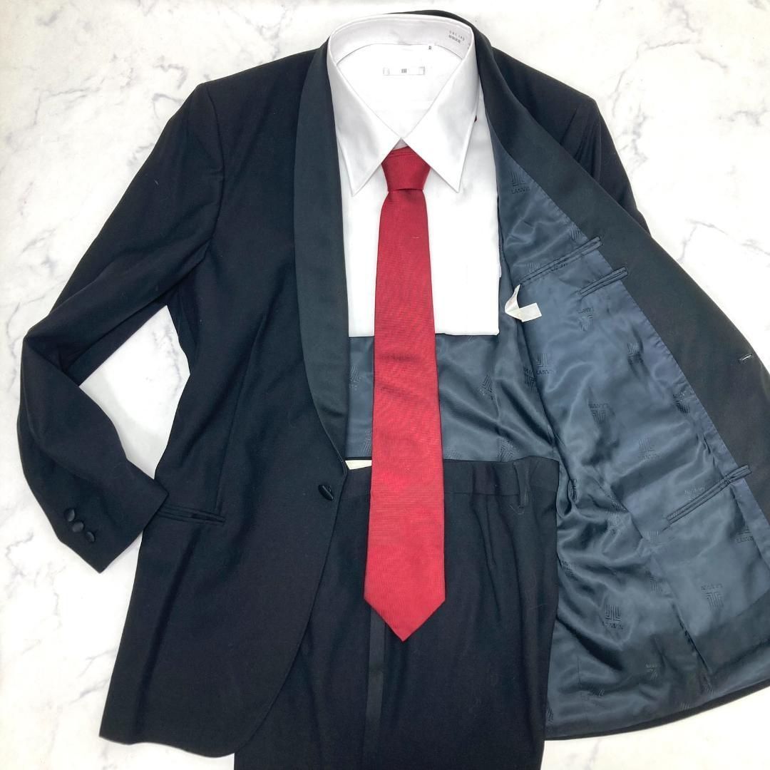 ランバン タキシード セットアップ側章 総裏 ノーベント 黒 B1255