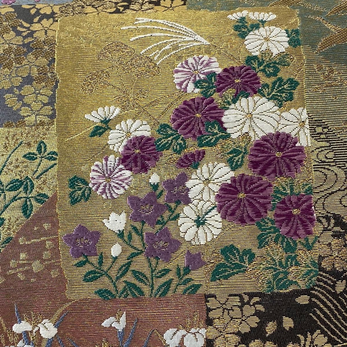 袋帯 六通袋帯 宝祥碧玉華文名品 落款 じゅらく 着物 草花 美品
