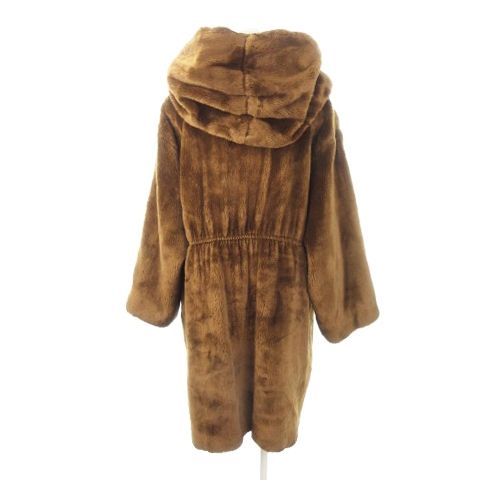 トラサルディ TRUSSARDI ヴィンテージ フェイクファーコート ローブ フーディー ロング丈 茶 ブラウン |AH2 GY19