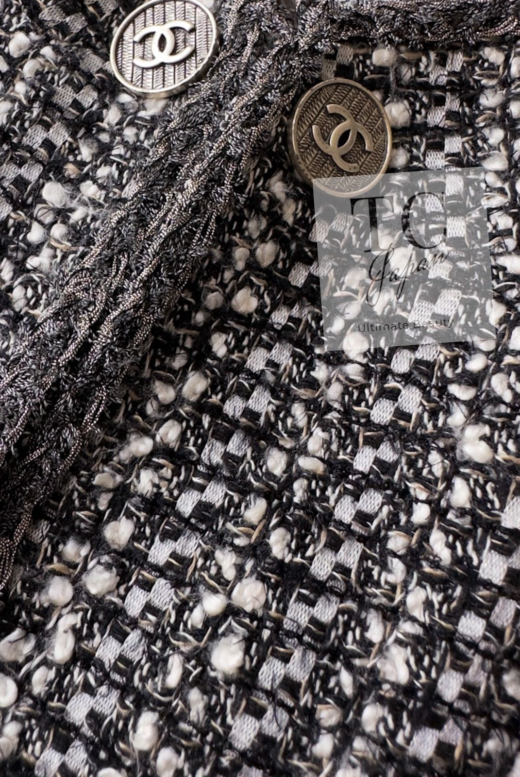シャネル ジャケット CHANEL グレー シルバー メタリック トリム