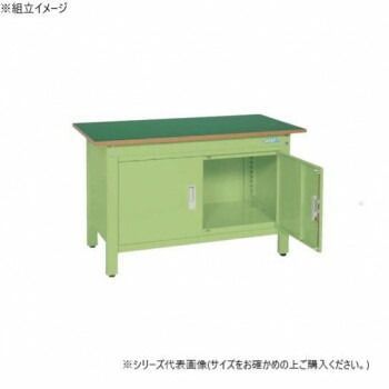 サカエ 軽量一人用作業台扉付 サカエリューム天板 900×600×740mm グリーン CP-096DR