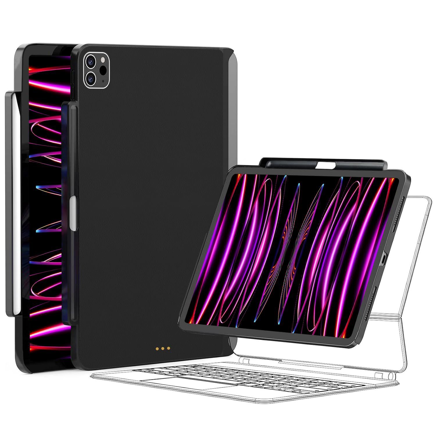レザー ブラック Haflyer iPad Pro 11 インチ ケース 2025|2021|2020|2018モデル iPad Air 5 ケース iPad Air4 10.9 インチ 第5|4世代 2025|2020モデル Pencil収納 PUレザ