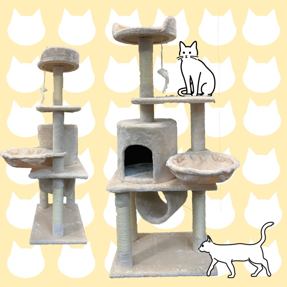 キャットタワー ベージュ 淡色 組み立て式 猫 ねこ ネコ ハンモック