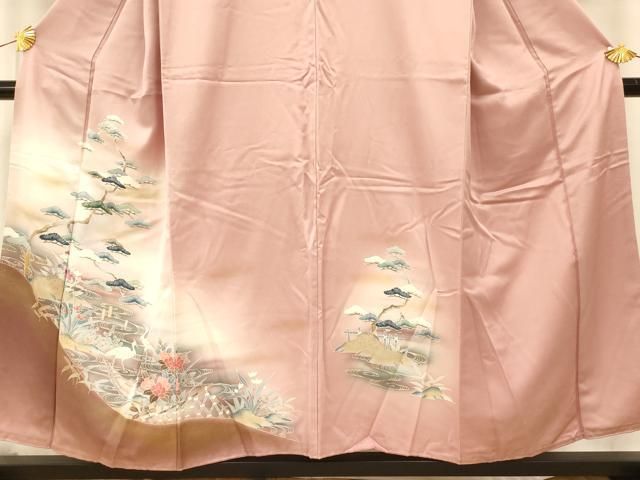 ［3117］訪問着 美品 作家物 流水梅文様 金銀彩 正絹 着物 袷 平和屋着物□訪問着 風景鶴文 暈し染め 金銀彩 正絹 逸品