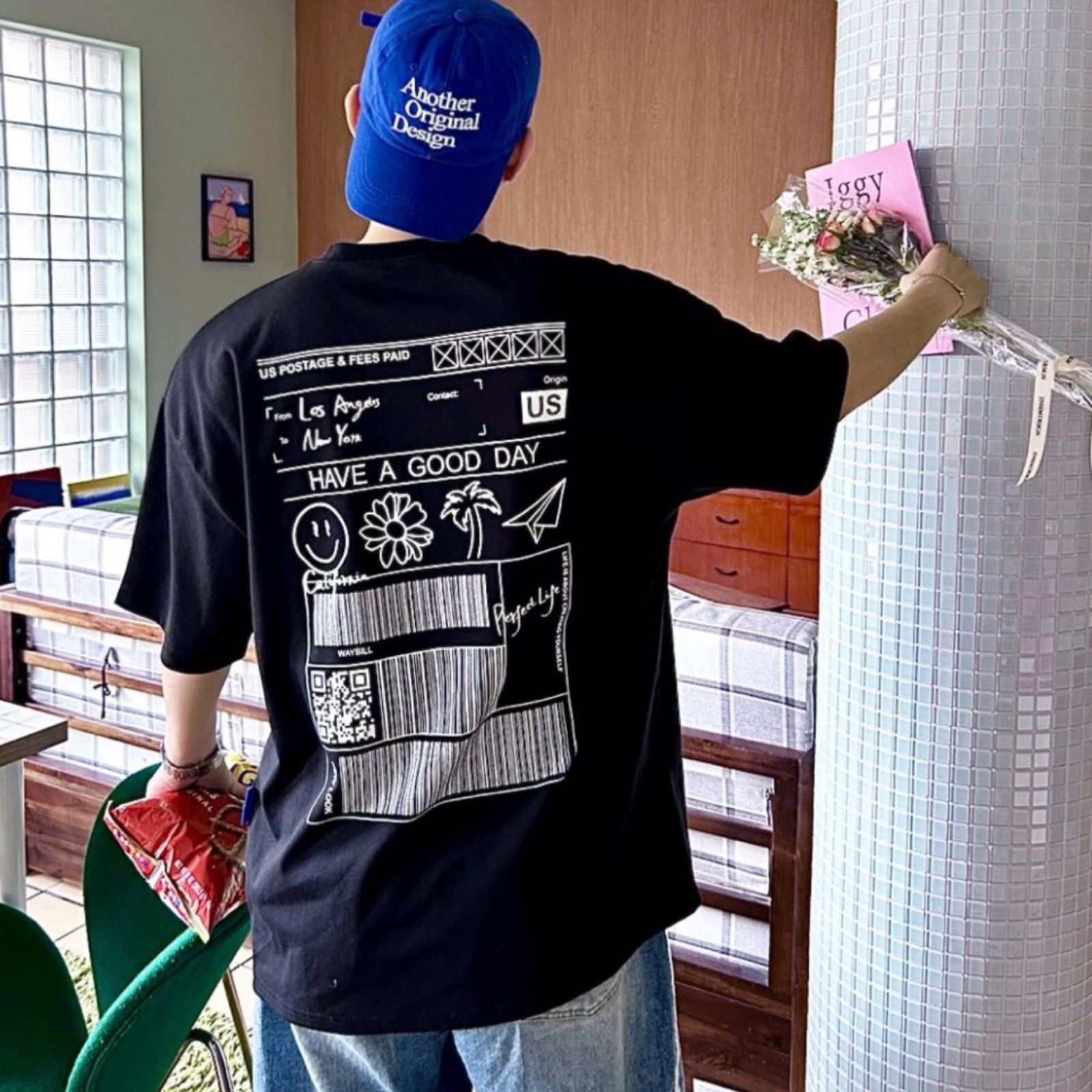 ⭐️バックバーコードプリント半袖Tシャツ⭐️ANOTHER 韓国
