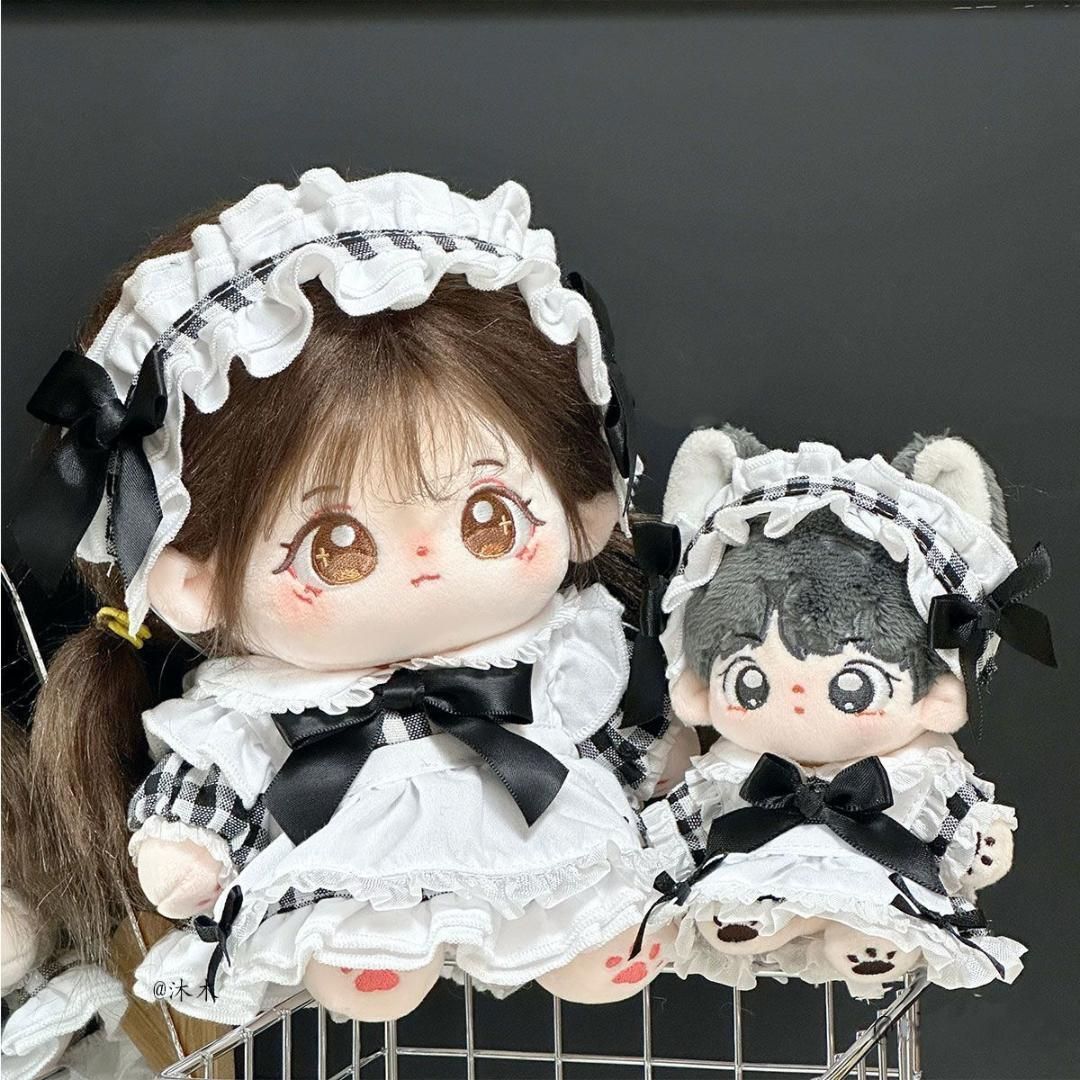 着せ替え ぬいぐるみ服 10cm メイド服 ドレス チェック リボン ゴスロリ 萌え ぬい活 推しぬい 棉花娃娃 ちびぬい服 ちびぐるみ 推し活 ぬい活 コットンドール 綿人形 cotton-B1502