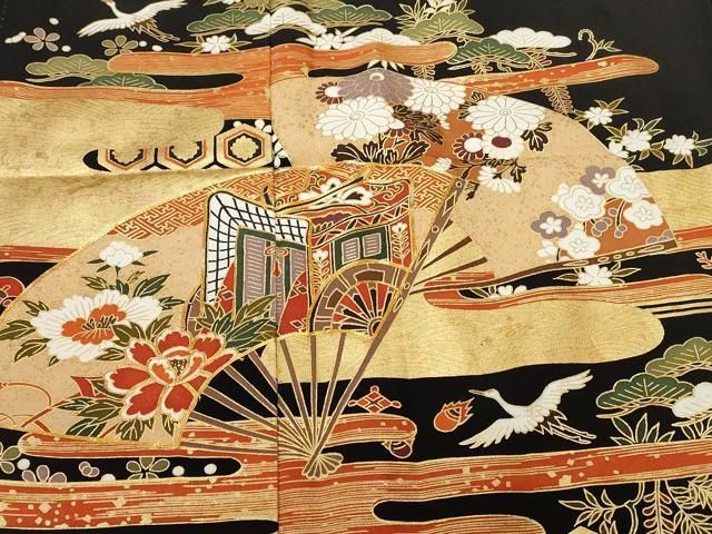 平和屋□極上 振袖 駒刺繍 御所車花文 金彩 京都きもの友禅扱い 逸品