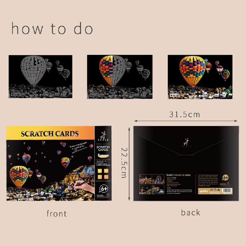 大特価】4枚入 スクラッチアート A4サイズ 彫刻アート 削るだけで