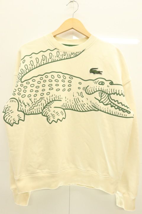 【中古】 LACOSTE メンズスウェット M オーバーサイズプリントクルーネックスウェット LACOSTE M ベージュ 肌色 緑 グリーン