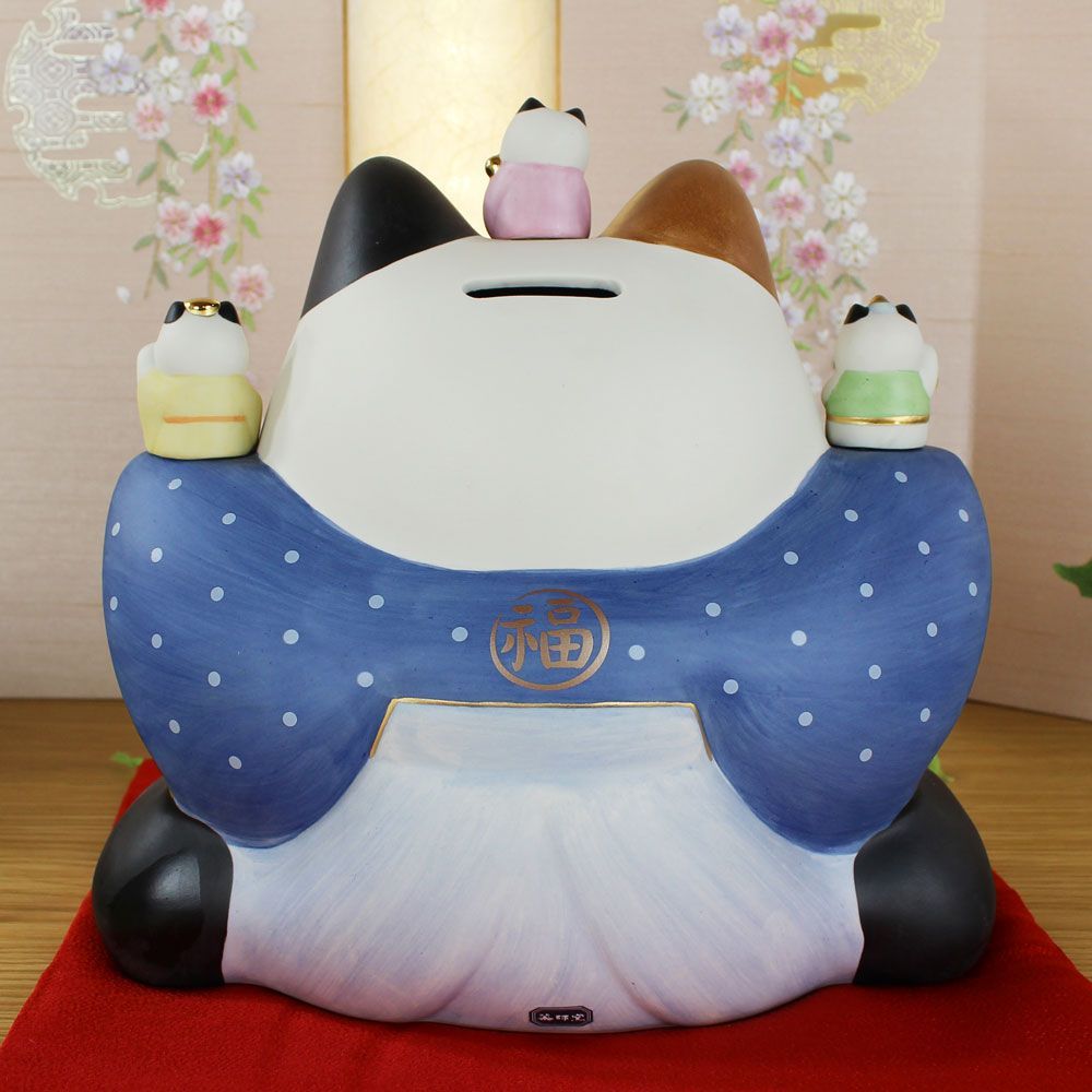 招き猫 置物 まねきねこ 大きい 貯金箱 陶器 【彩絵七福神福助福